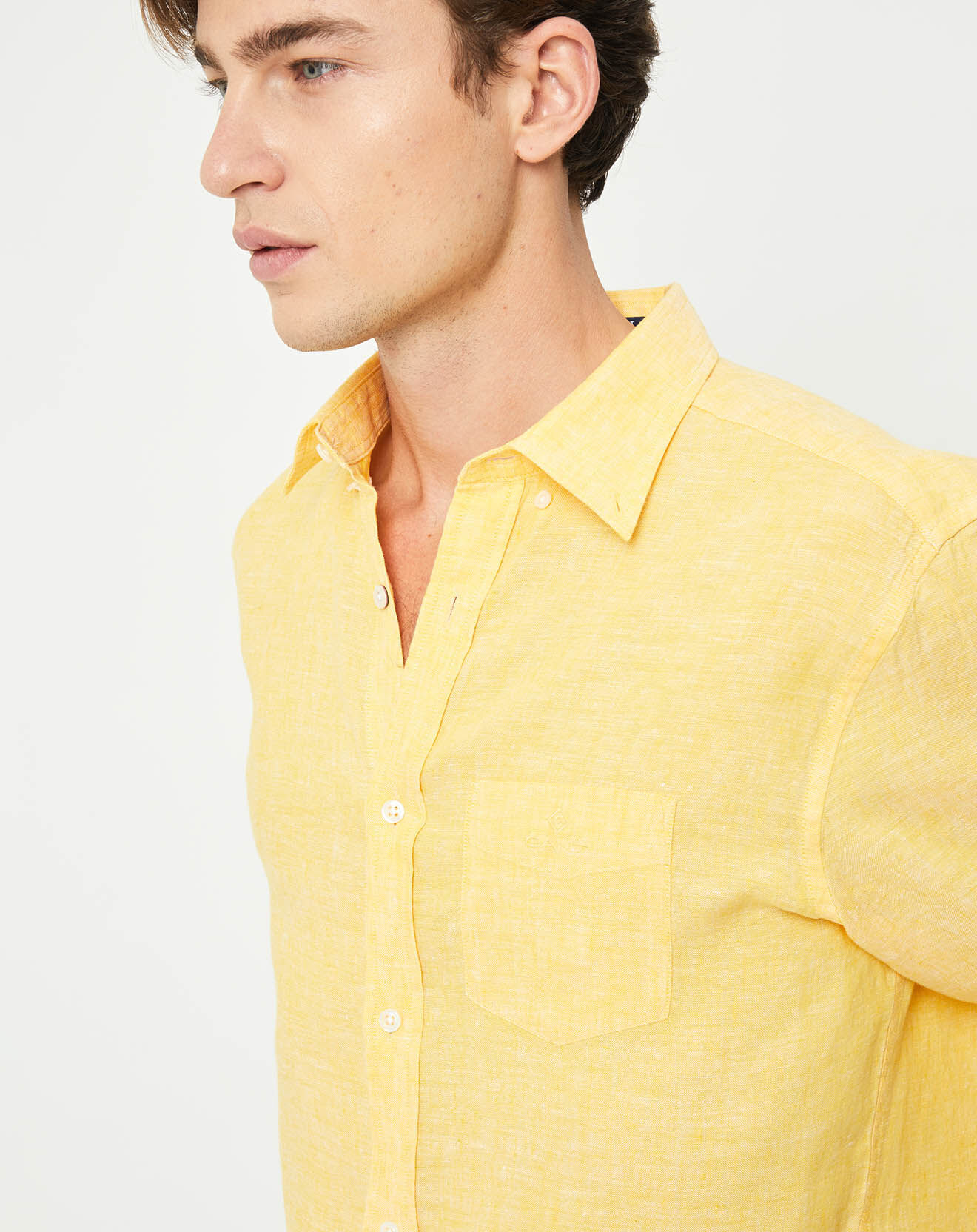 Gant Chemise droite 100% Lin chiné jaune