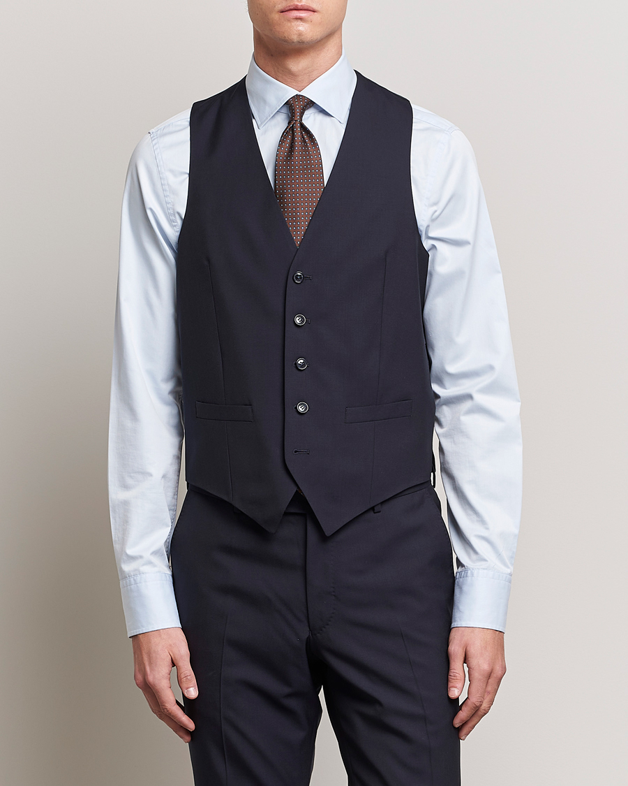 Oscar Jacobson Carlo Wool Waistcoat Navy