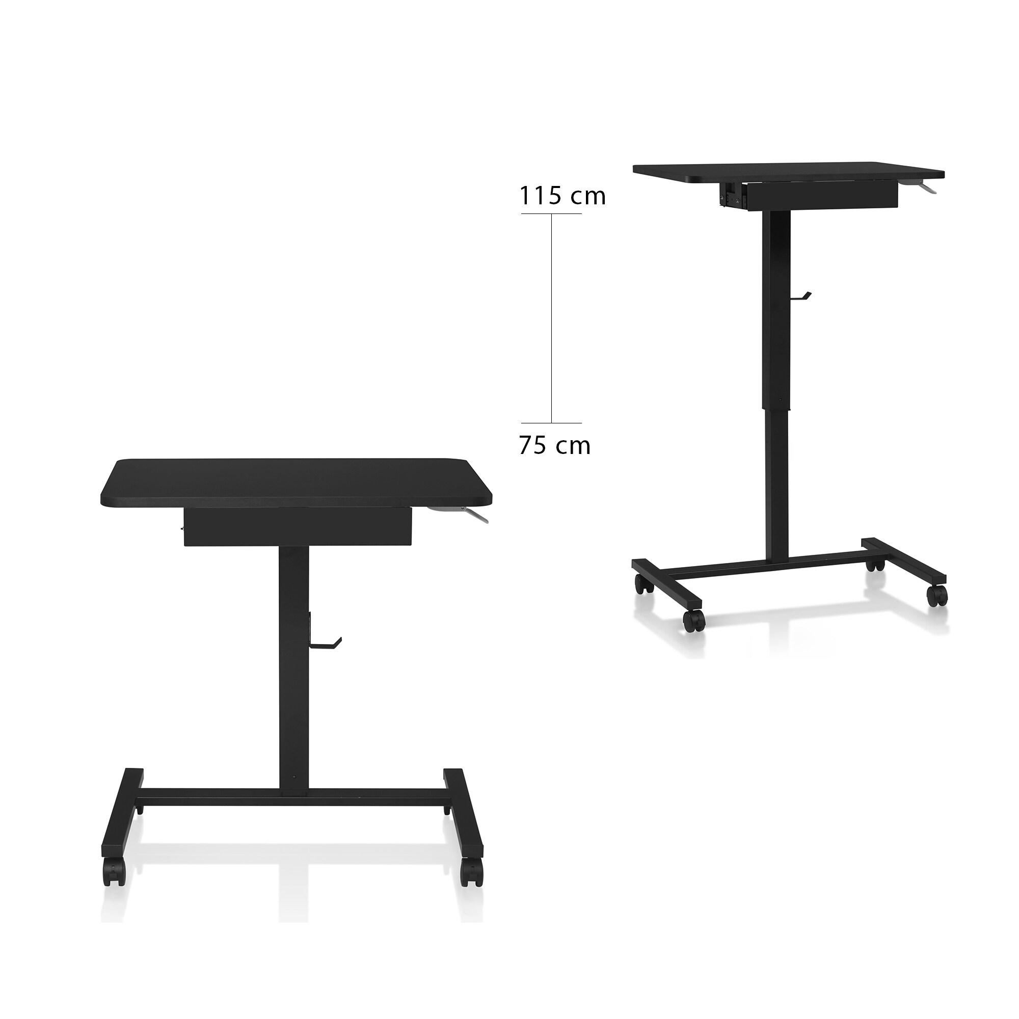 Makika Stehpult / Laptoptisch höhenverstellbar mit Rollen und Schublade in Schwarz