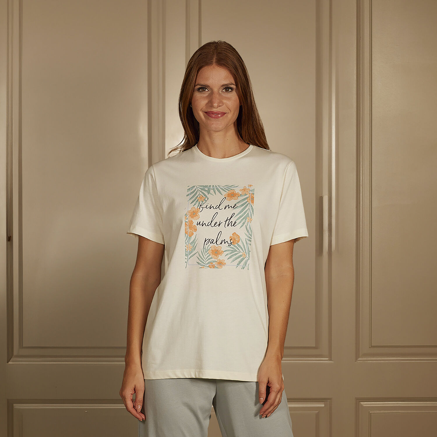 Mix & Match Pyjama Frontprint T-Shirt kurzarm