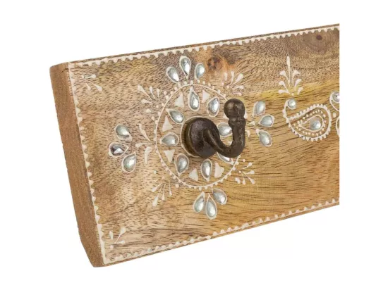 Porte-manteau en bois peint artisanal avec 3 crochets marron 48x5x10h
