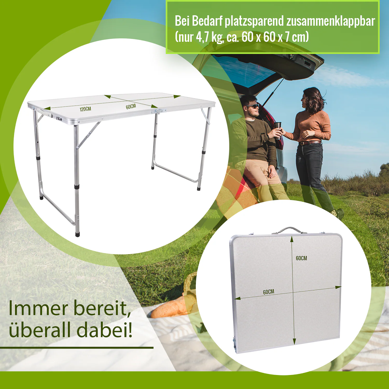 TroniTechnik® Gartentisch Tisch klappbar Kunststoff 120x60 cm Partytisch Buffettisch Klapptisch, zusammenklappbar ,Tragegriff
