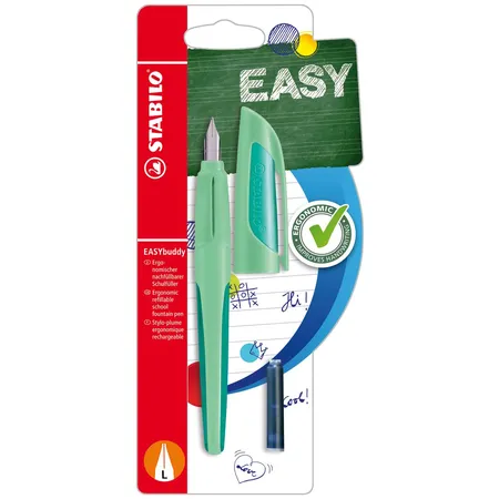 Schulfüller mit Linkshänder-Feder L - STABILO EASYbuddy Pastel in minzgrün - blau (löschbar) - inkl. Patrone