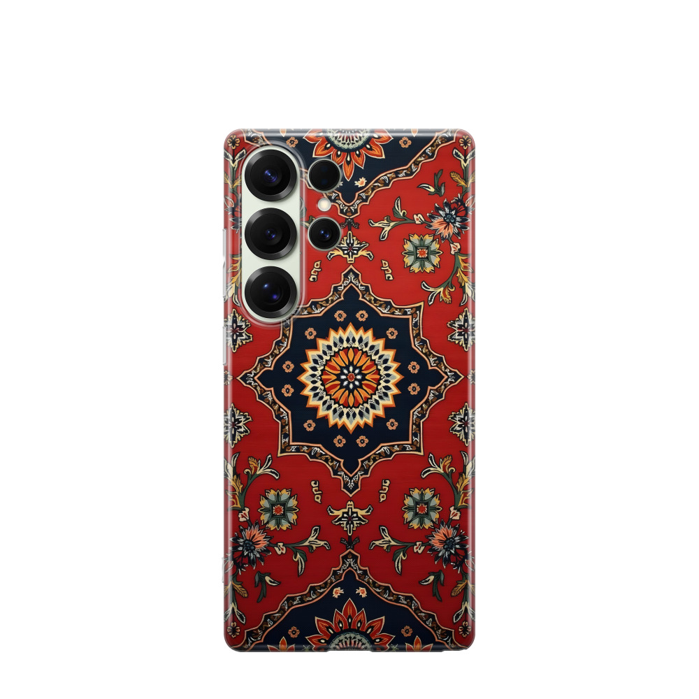 Samsung Galaxy S25 Ultra Gummi Hülle Persisches Teppich-Ornament - Rot