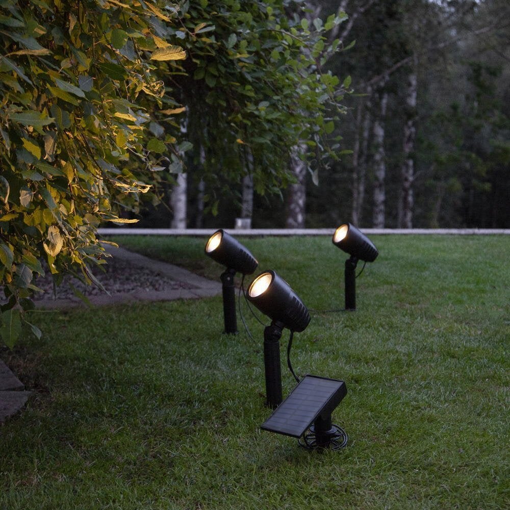LED Solar Grondspot in Zwart 3x 0,03W 225lm IP44 met Schemersensor