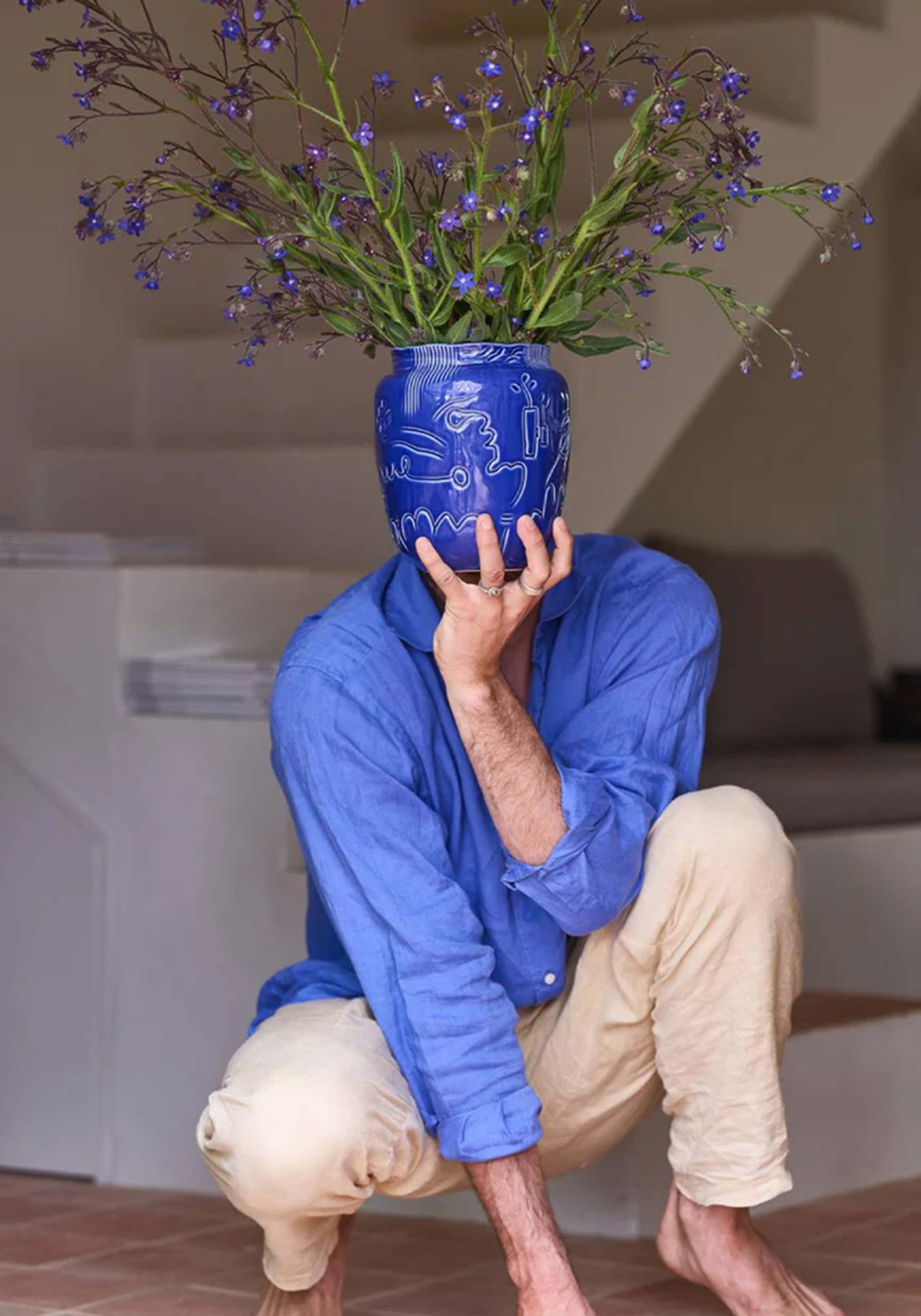 Onomao Mittelgrosse Vase II Edition Enguerrand Poncelin Azur