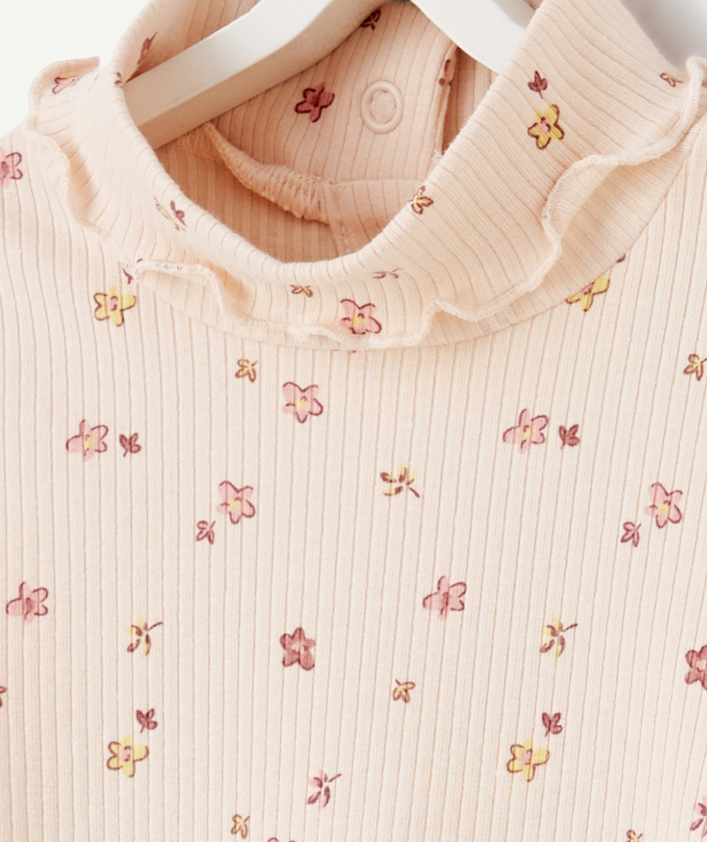 SOUS-PULL CÔTELÉ FILLE EN COTON BIO ROSE IMPRIMÉ FLEURI