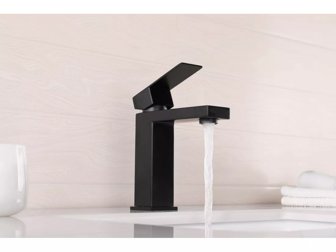 LuxuryBain- Robinet, mitigeur de lavabo pour salle de bain carré (Noir)