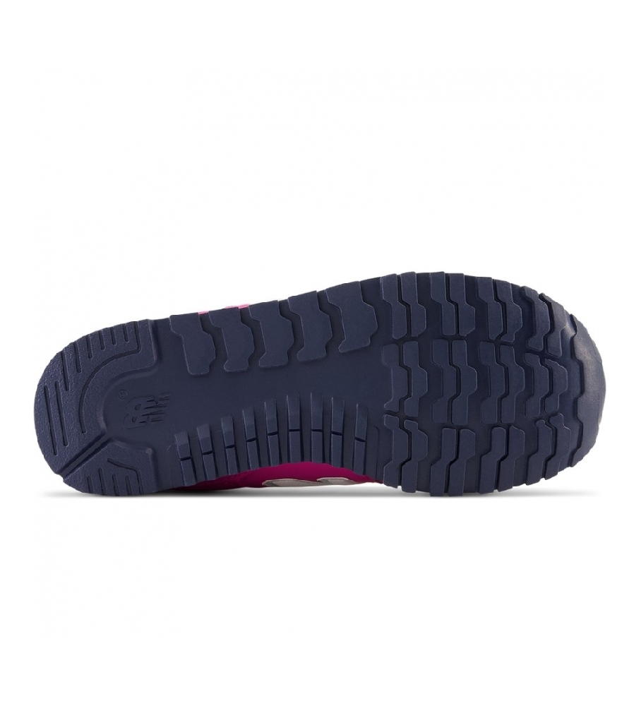 Tênis New Balance 500 com fecho de velcro, cor rosa carnaval.