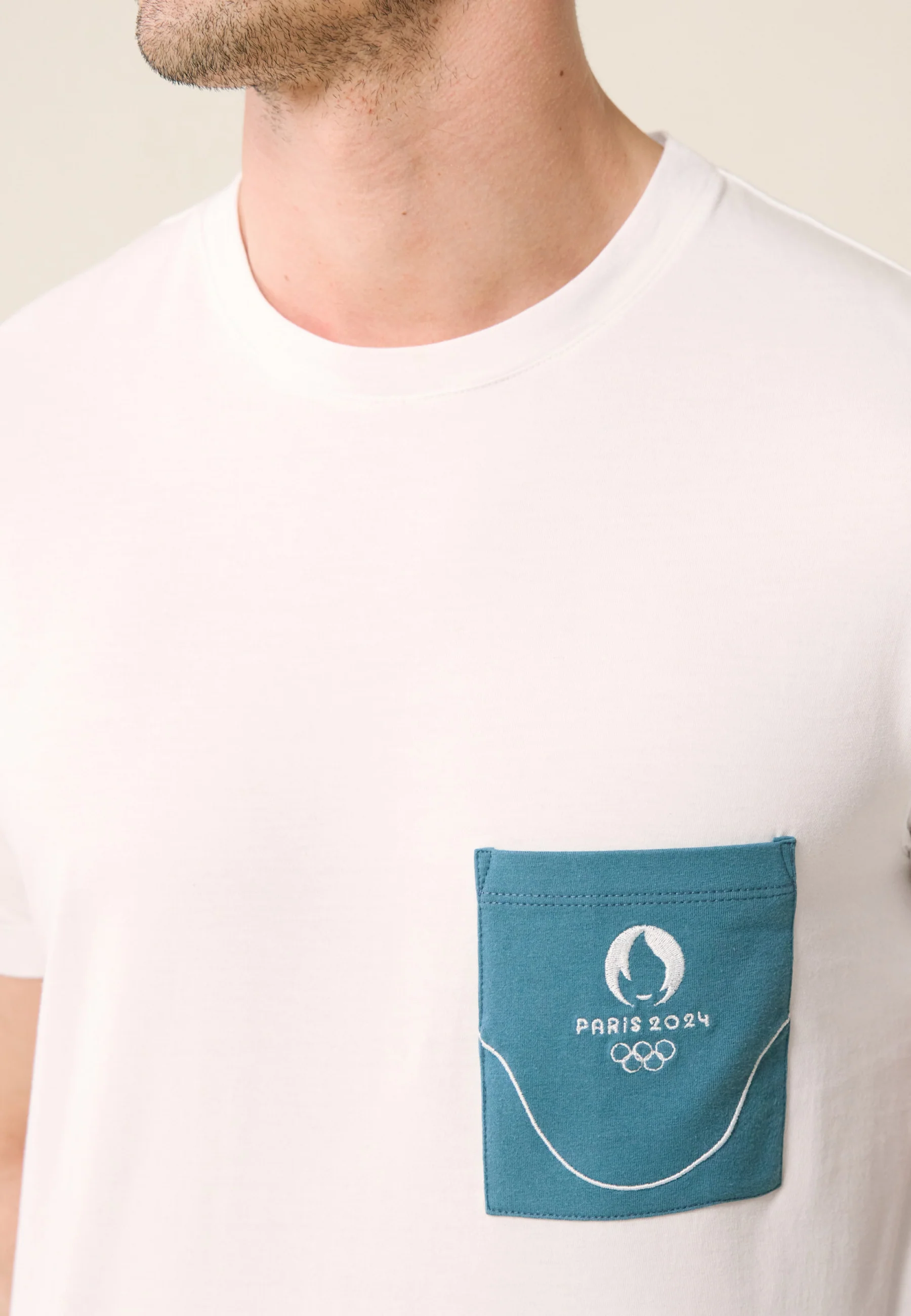 T-shirt de pyjama mixte col rond en coton-Jean-F Blanc
