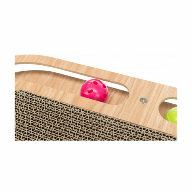 Plateau de jeu en bois avec balles et griffoir en carton Trixie
