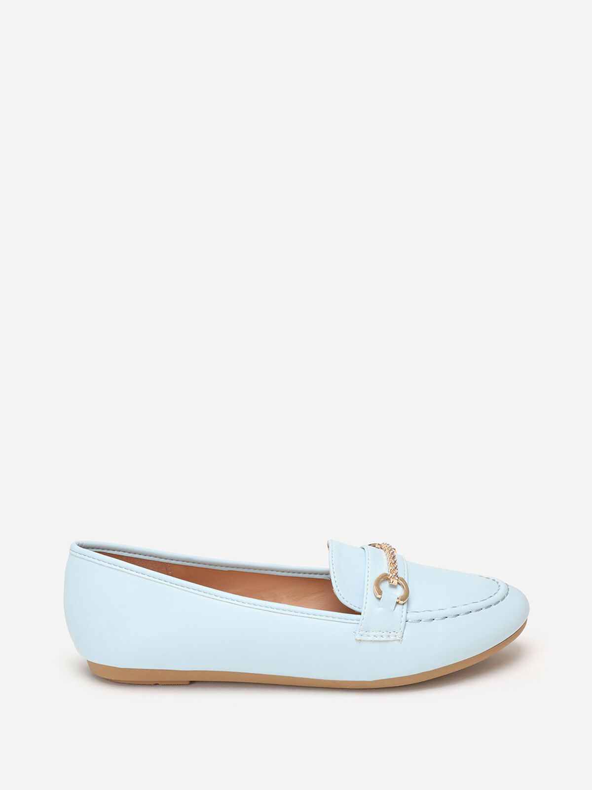 Mocassins plats à détail strass- Bleu clair