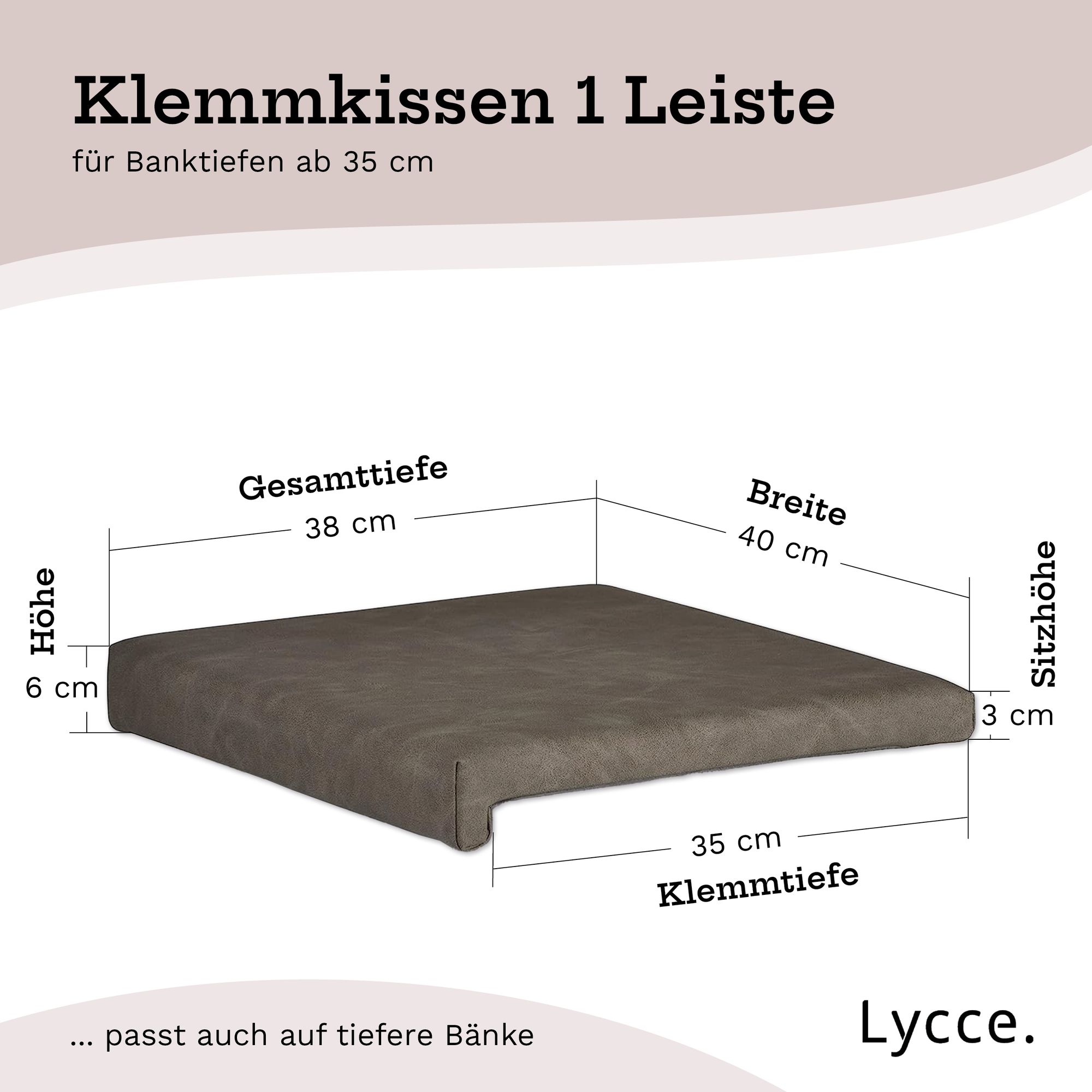 Lycce Klemmkissen / Sitzkissen mit 1 Leiste, Kunstlederbezug