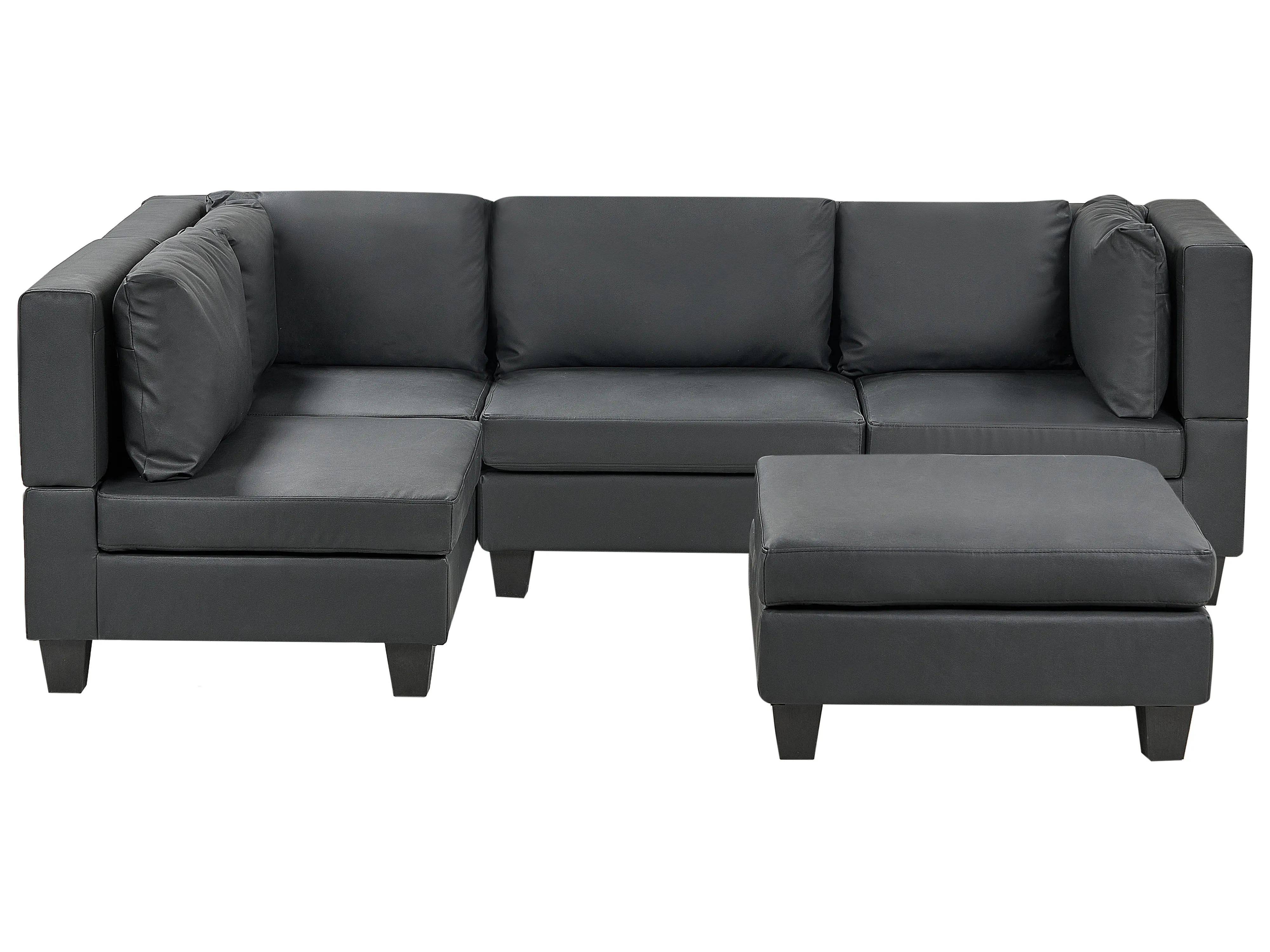 Modulaire hoekbank 4-zits UNSTAD Kunstleer Zwart met ottomaan rechtszijdig