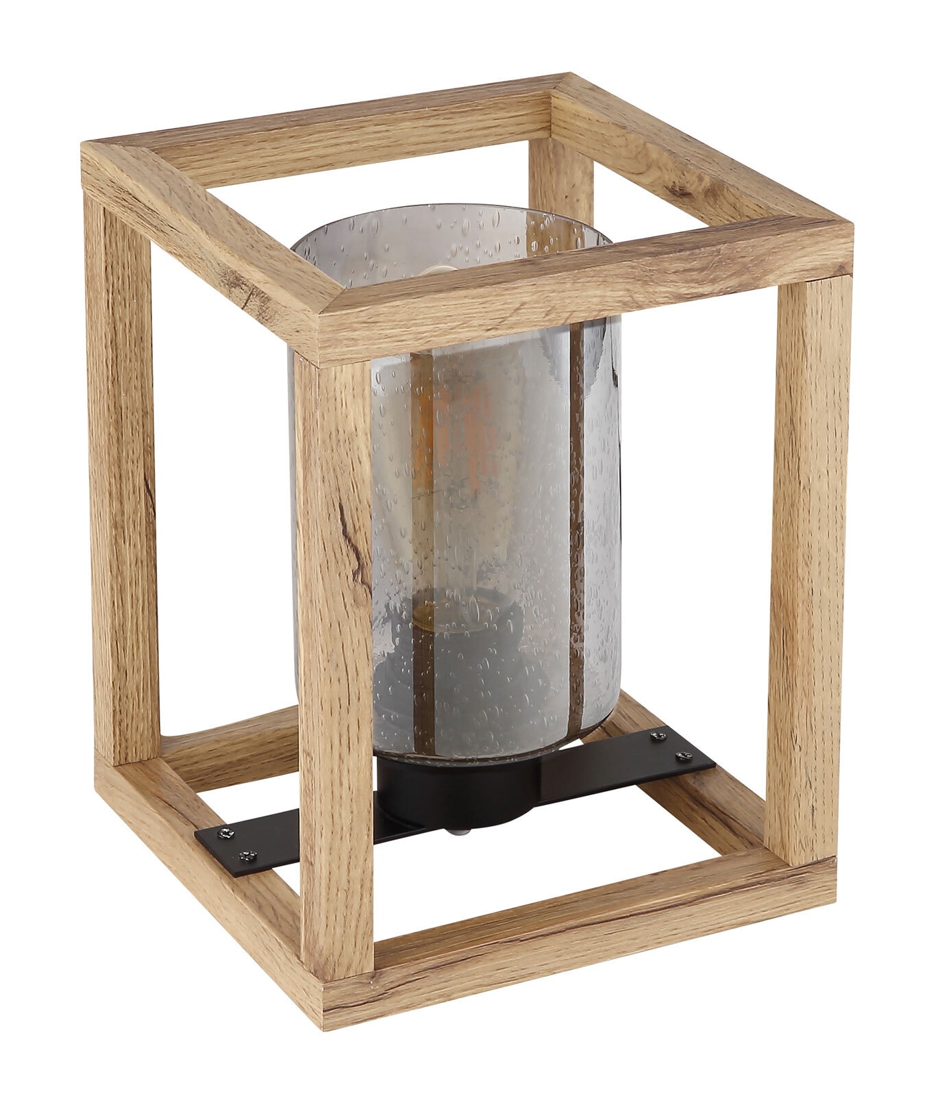 PETTEY Tischlampe schwarz 15497T, B/H/T: 17 x 22 x 17 cm, Glas, Metall, Holznachbildung