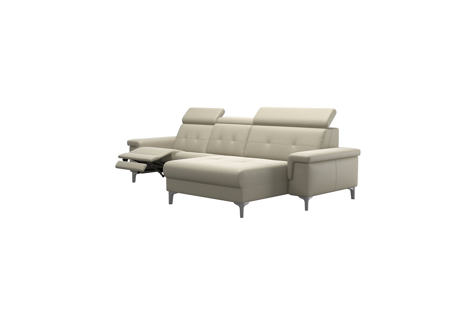 Anna 2-seter (PM) med LS (L) Hud Paloma Light Grey med A2 arm og polerte organiske alu ben, 14 cm. (Power-Manual)