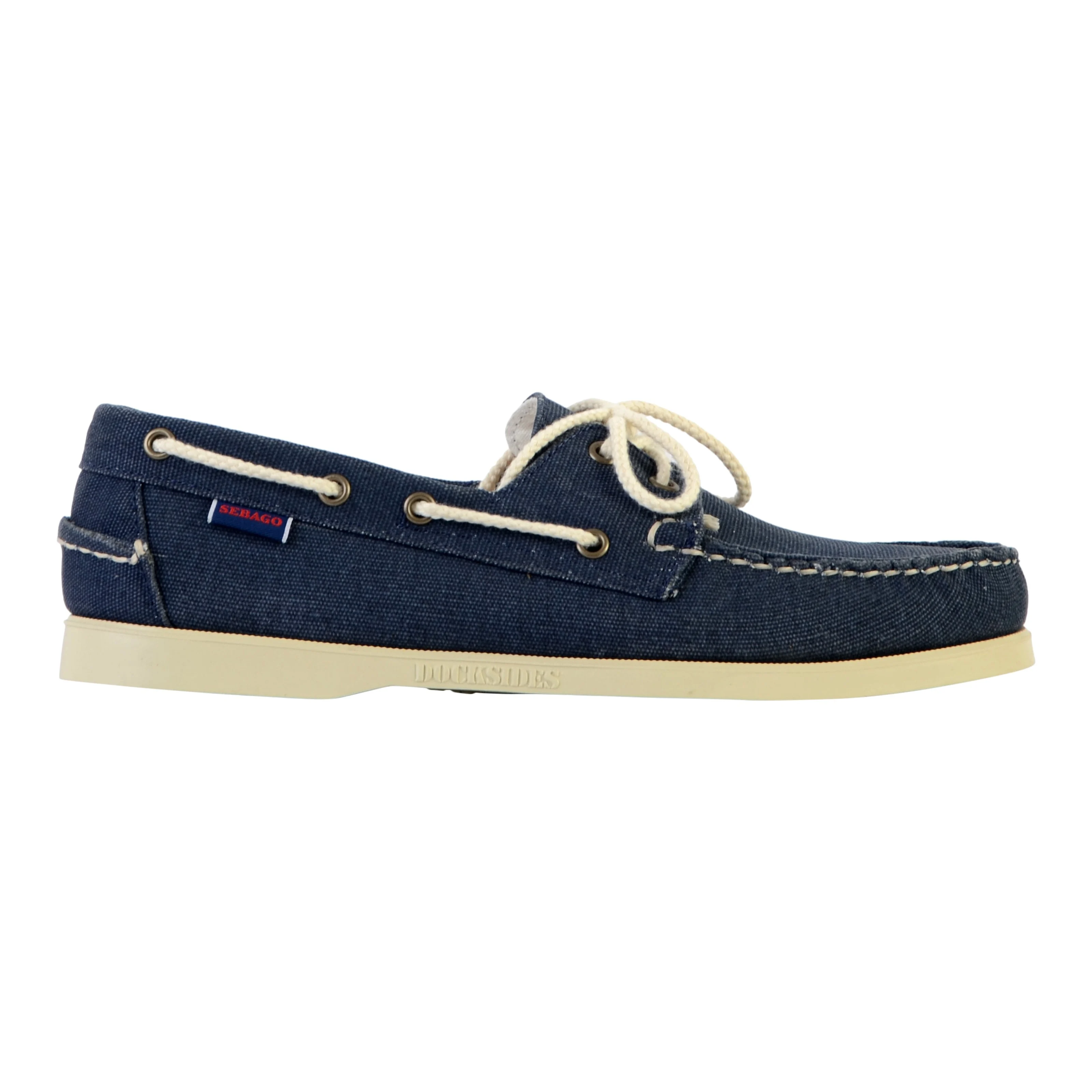Mocassin basse cuir sebago portland 10oz washed canvas | Bleu