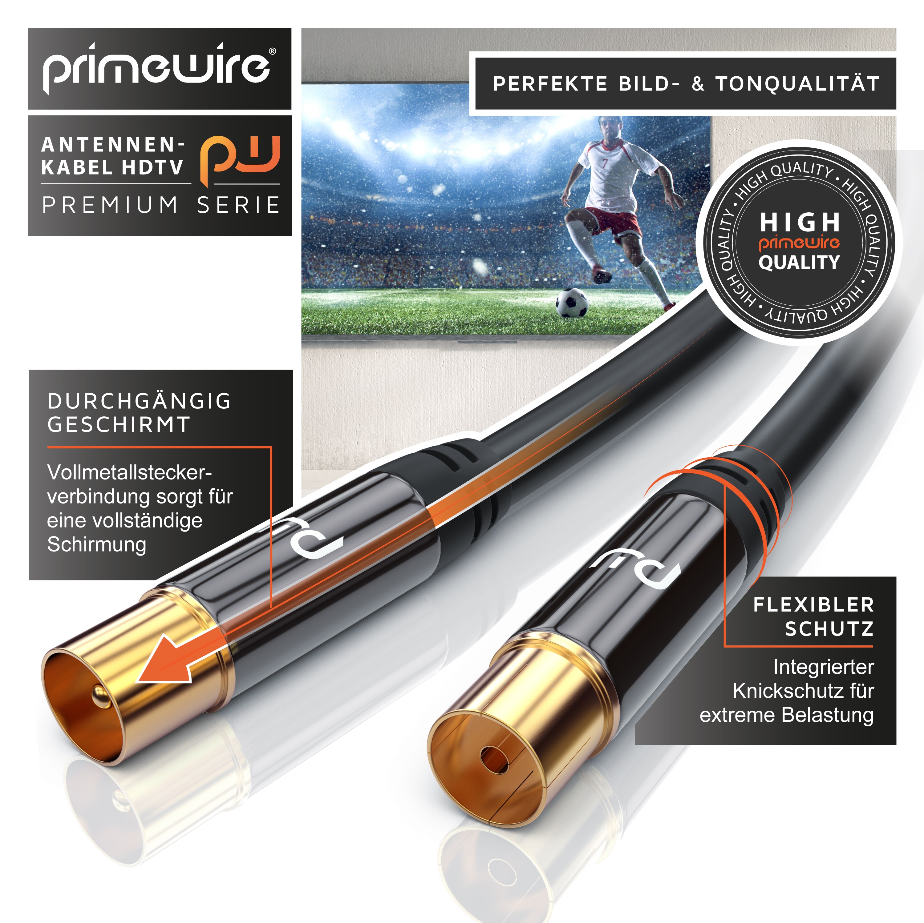 Primewire HDTV Antennenkabel mit 4-fach Schirmung IEC-Stecker zu RF-Buchse / 75 Ohm / 135dB - 15 m