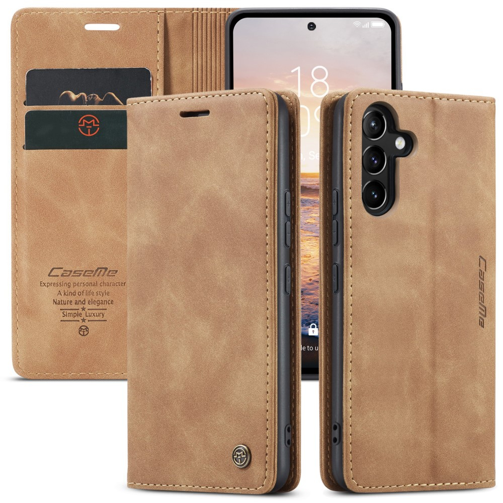 Samsung Galaxy A54 5G Leder Tasche Flip Wallet Etui mit Kartenfächern - Hellbraun