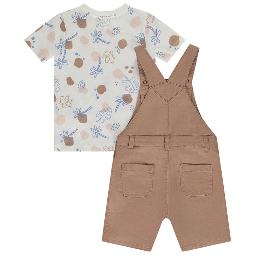 Ensemble 2 pièces avec salopette courte pour bébé garçon - Ecru