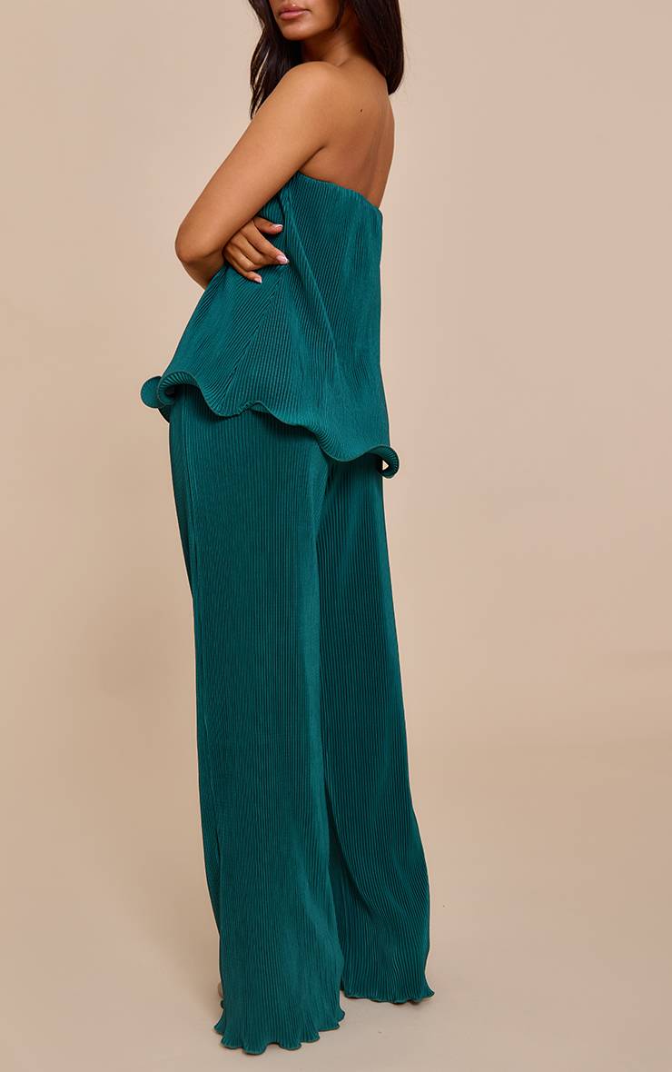 Vert Turquoise Pantalon Large Plissé À Bord Volants Petite