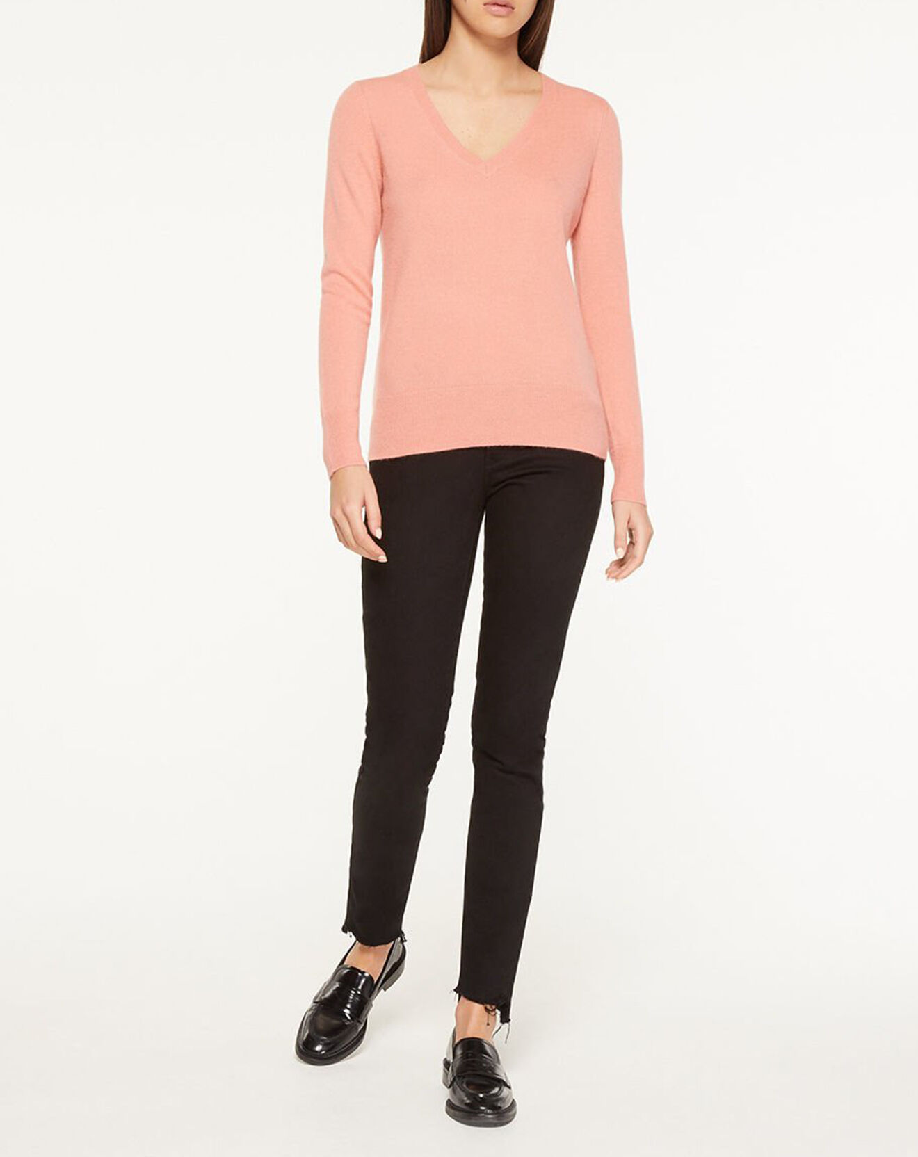 Galeries Lafayette Pull 100% Cachemire Yocon col V rose