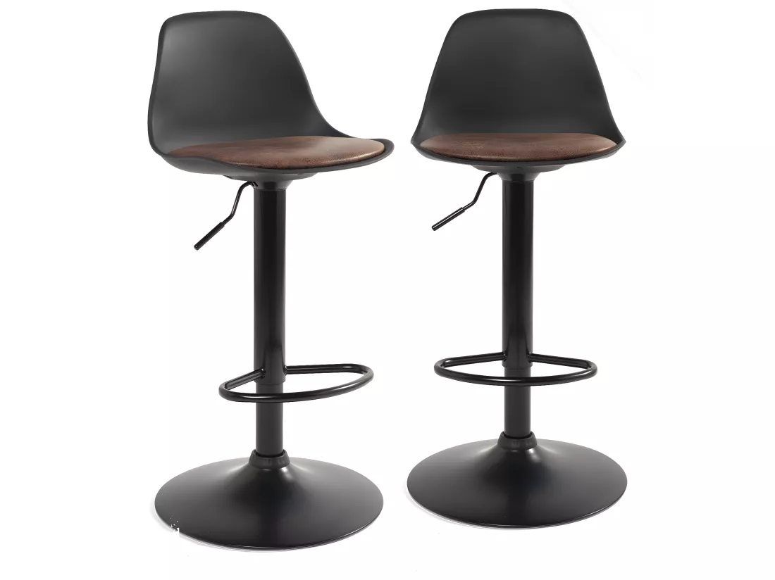 Lot 2 tabourets de bar coussin simili cuir effet vintage pivotant hauteur réglable SIG+(noir marron)