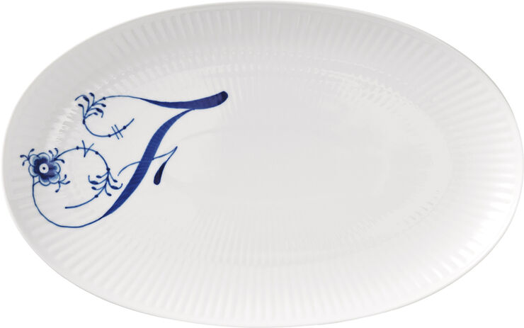 Royal Copenhagen Alfabet Asiet, F, 23,5 cm Hvid