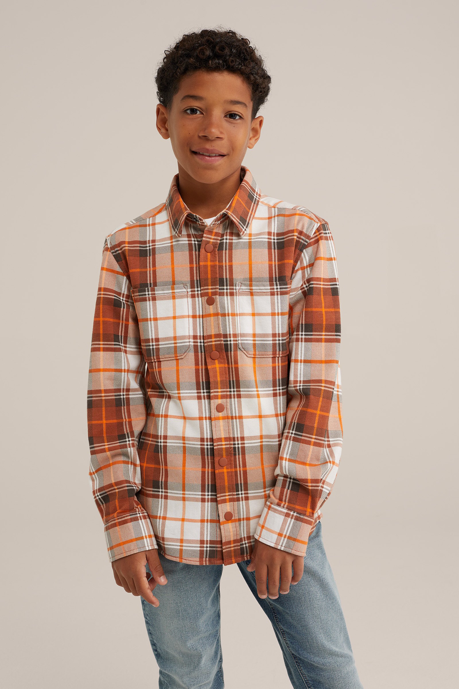 Jongens geprint katoenen overhemd met stretch Blue Ridge Oranje