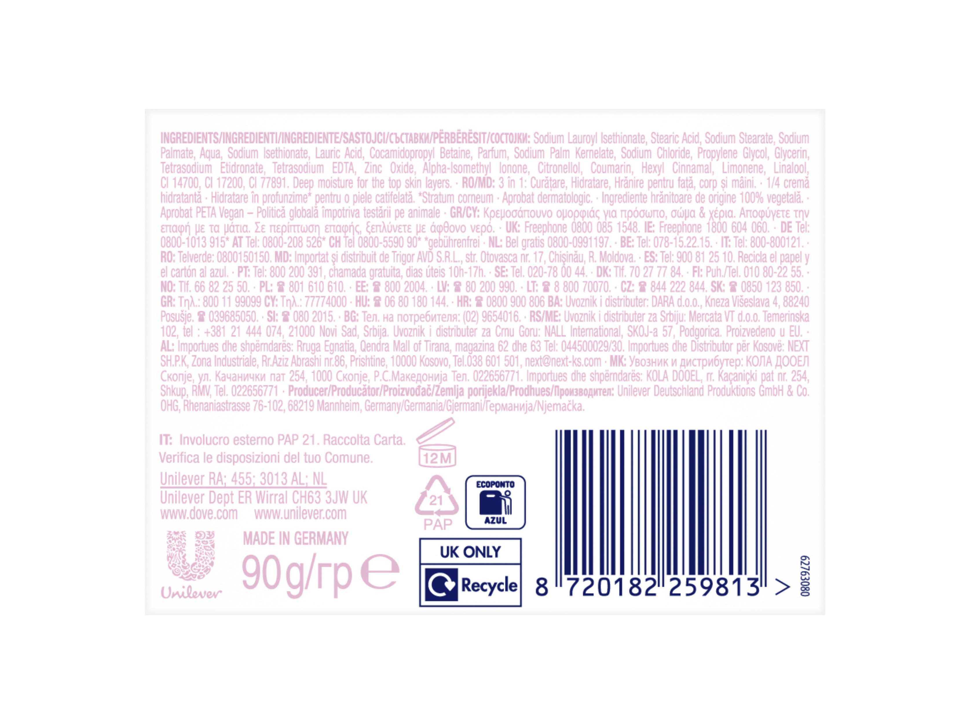 SABONETE SÓLIDO DOVE PINK 90G