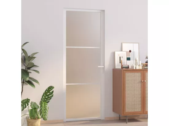 Porte intérieure 76x201,5 cm Blanc Verre mat et aluminium