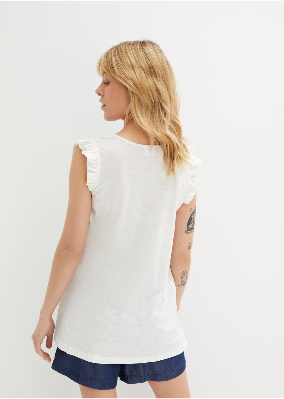 Top en fil flammé avec détail ruché en coton