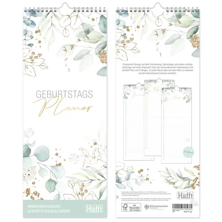 Häfft Verlag Geburtstagsplaner Kompakt [Blattgold]Wandkalender immerwährend, 12 Monate