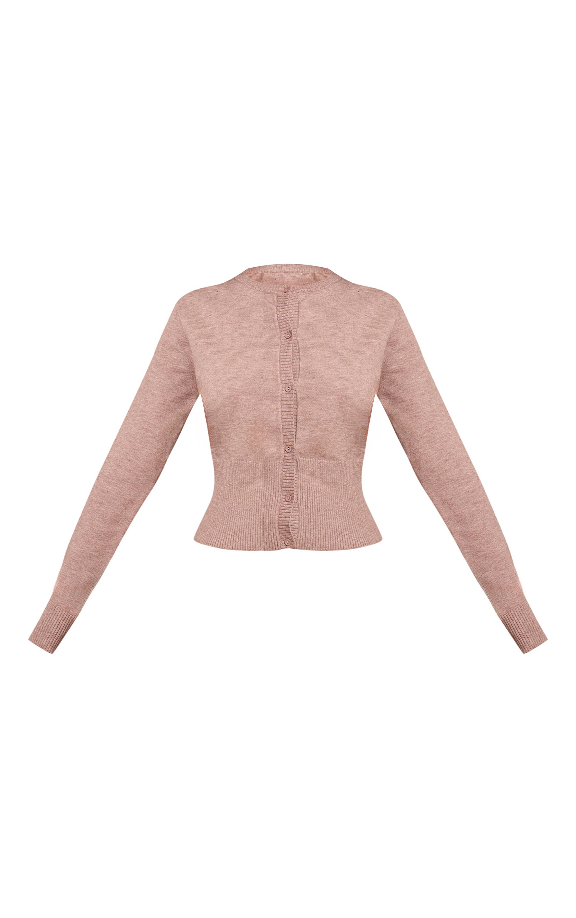 Taupe Cardigan Côtelé Ajusté À La Taille En Maille Petite