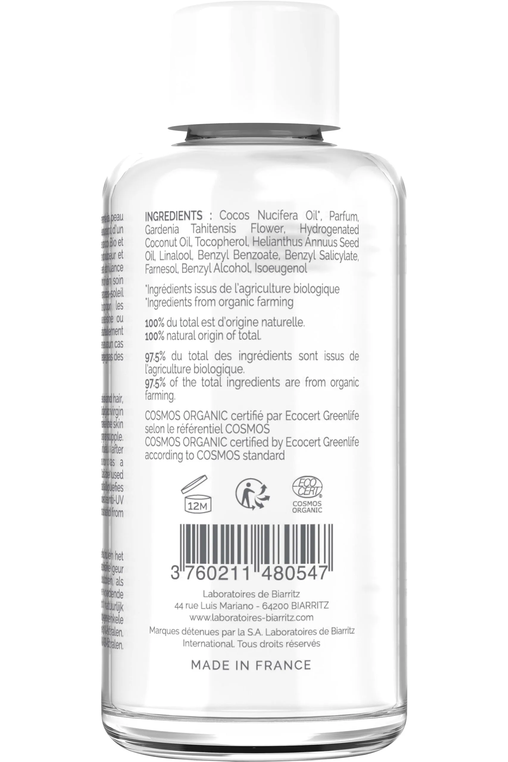 LABORATOIRES DE BIARRITZ Huile de monoï à la fleur de tiaré-100 ml