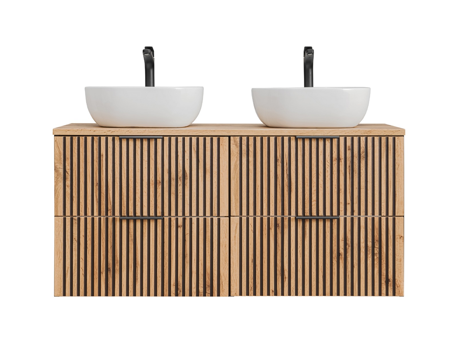 Comad Xilo Black Wotan FSC badkamermeubel 120cm met twee waskommen zwart/eiken
