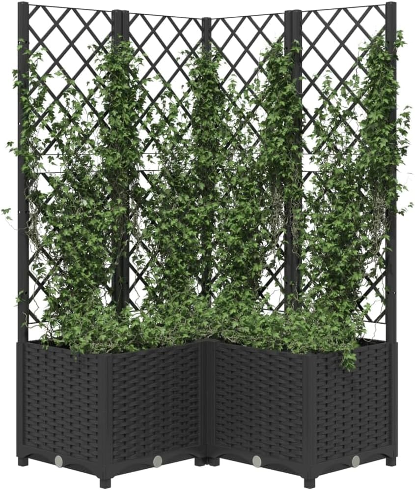vidaXL Pflanzkübel mit Rankgitter Blumenkübel Pflanzkasten Blumentopf Blumenkasten Rankhilfe Spalier Gartenspalier Schwarz 80x80x136cm PP