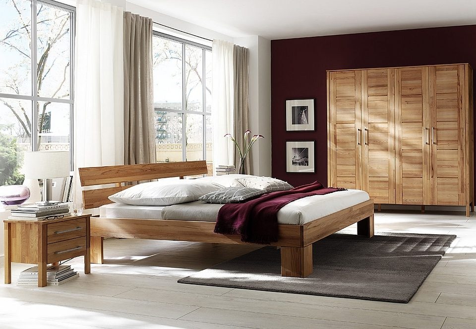 Home affaire Massivholzbett »Modesty II, Made in Europe« hohe Belastbarkeit: 200kg je Seite,  aus massiver Kernbuche, in verschiedenen Breiten, mit Metallbeschlägen