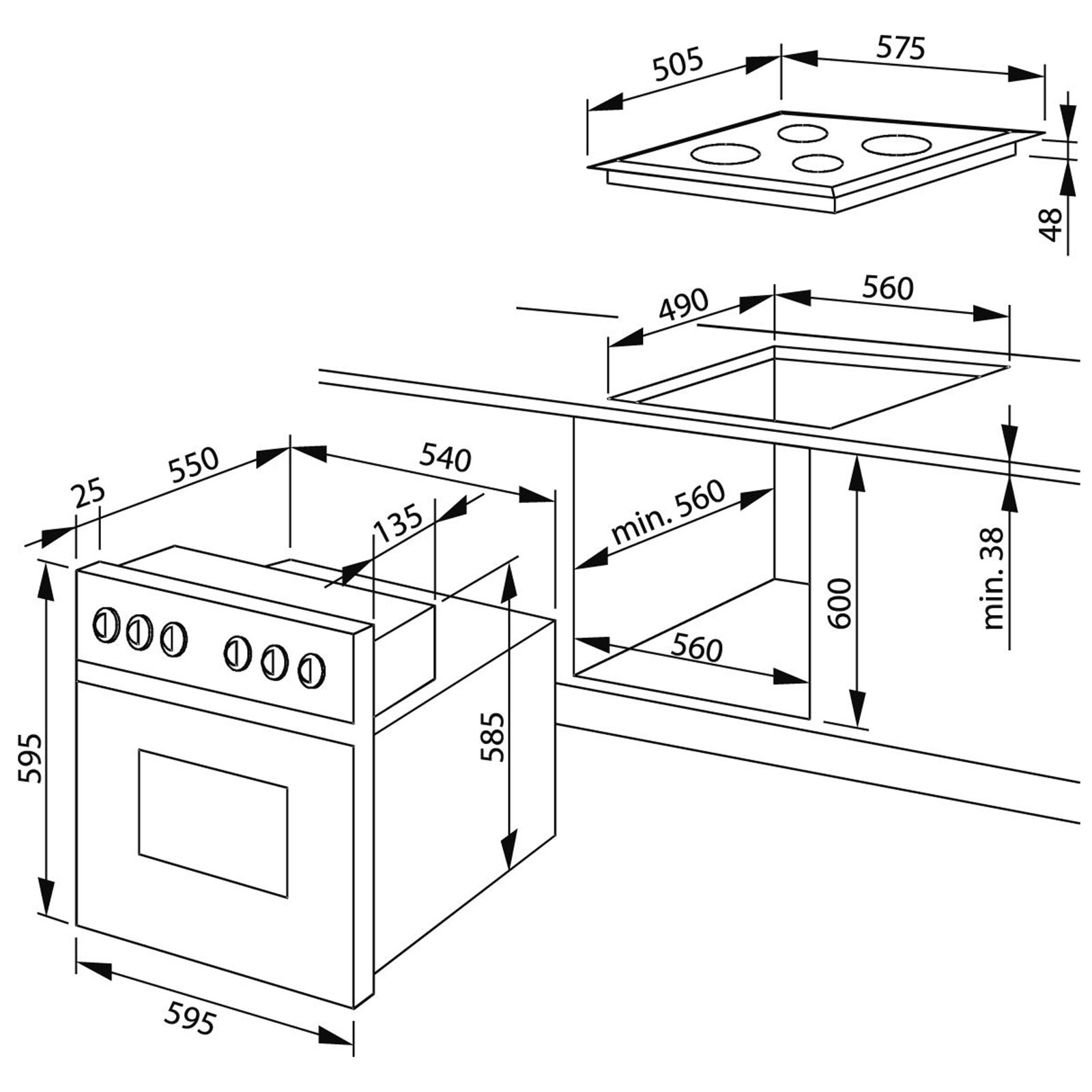 MICAN Einbau-Herdset 90320 - Edelstahl-schwarz - A