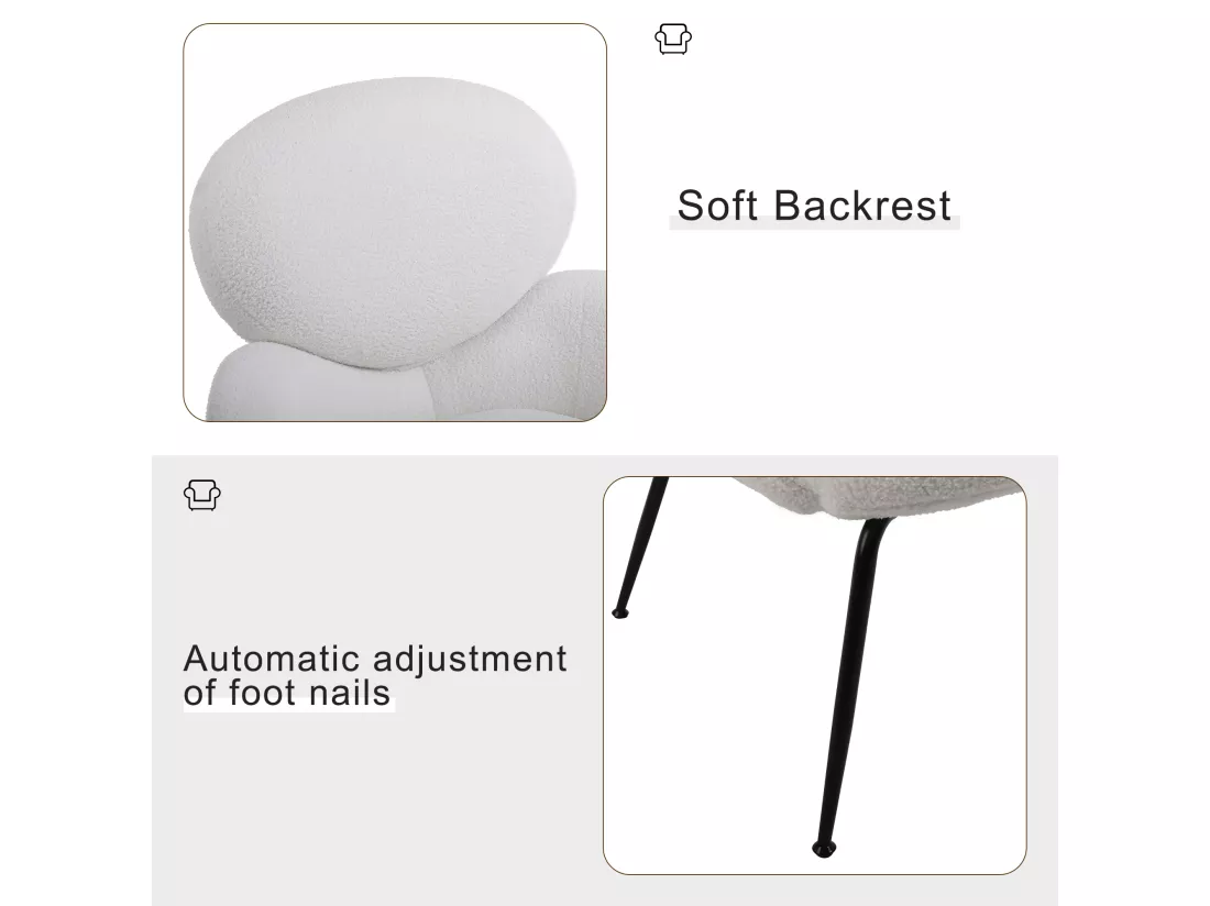 Chaise De Maquillage En Velours Teddy Avec Pieds En Métal, (blanc)