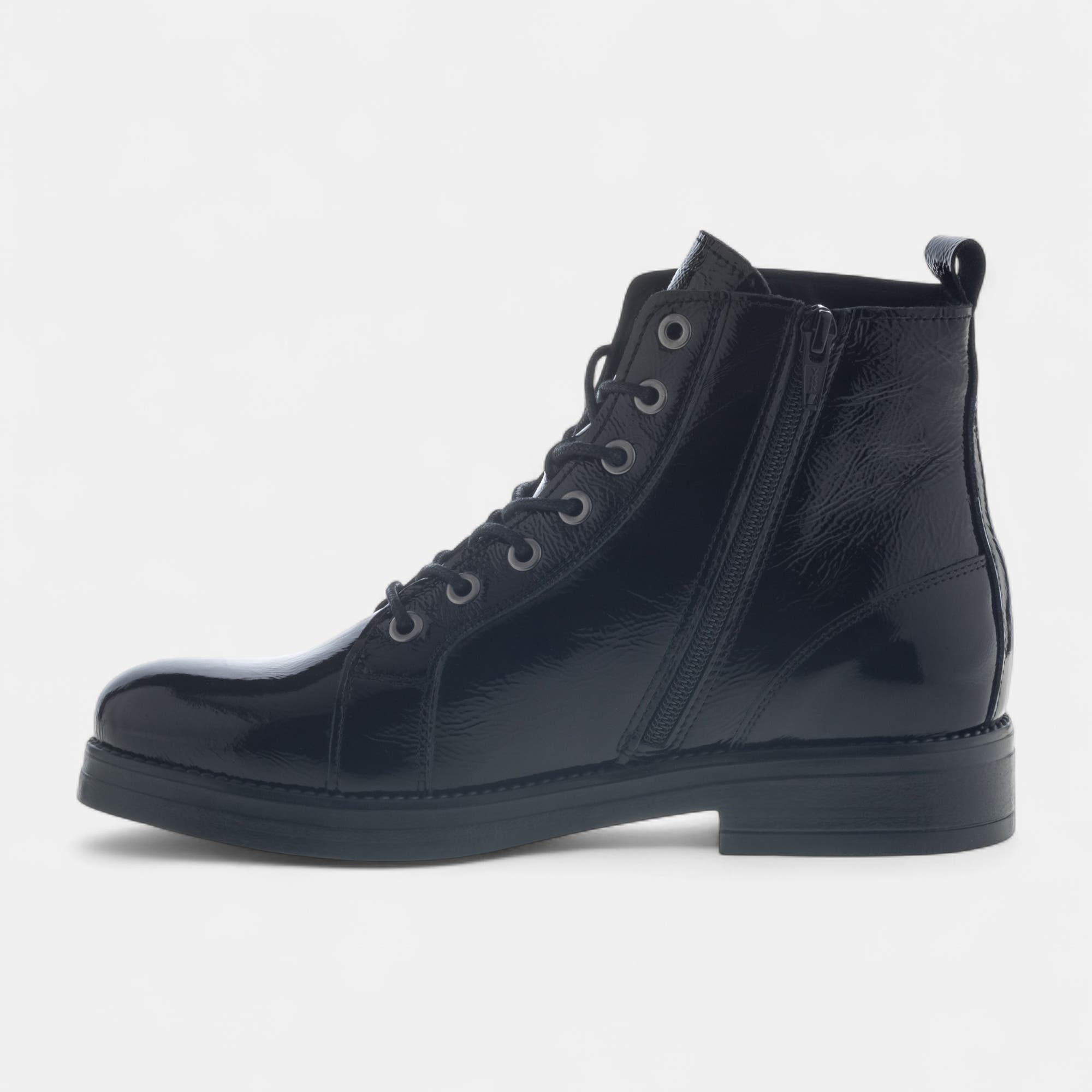 Bottines à lacets Femme en cuir noir vernis