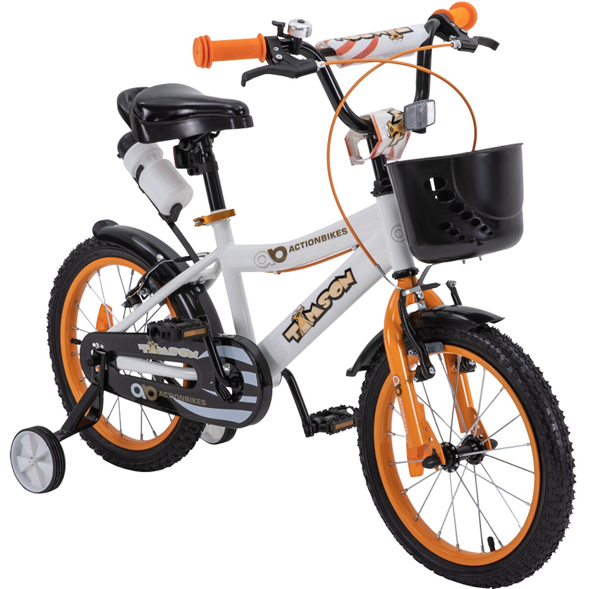 Actionbikes Kinderfahrrad Timson 16 Zoll, V-Brake-Bremsen, höhenverstellbar, Stützräder, Korb