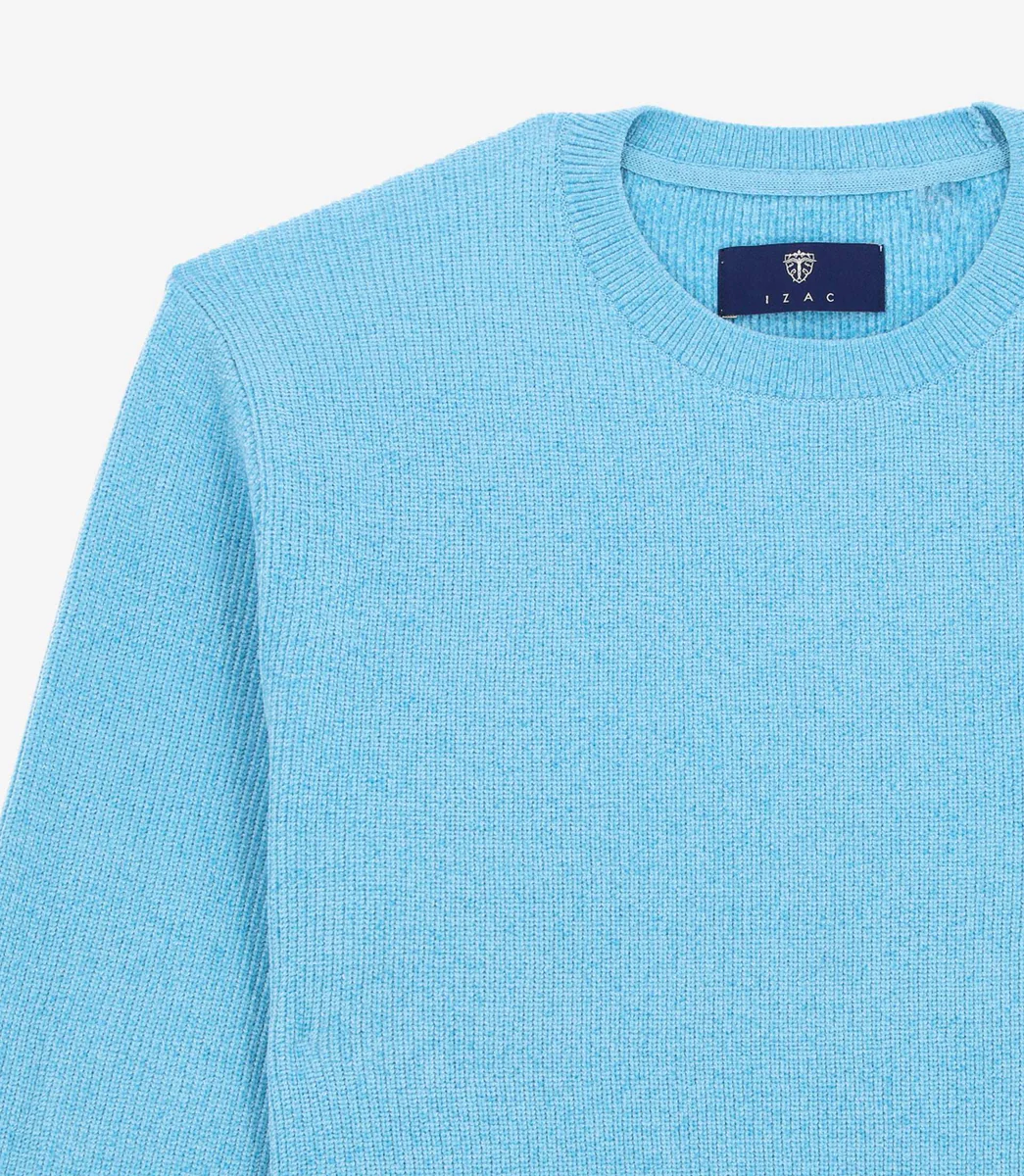 Pull col rond maille chenille bleu ciel BONILLE