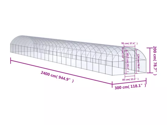 Poulailler d'extérieur 3x24x2 m Acier galvanisé