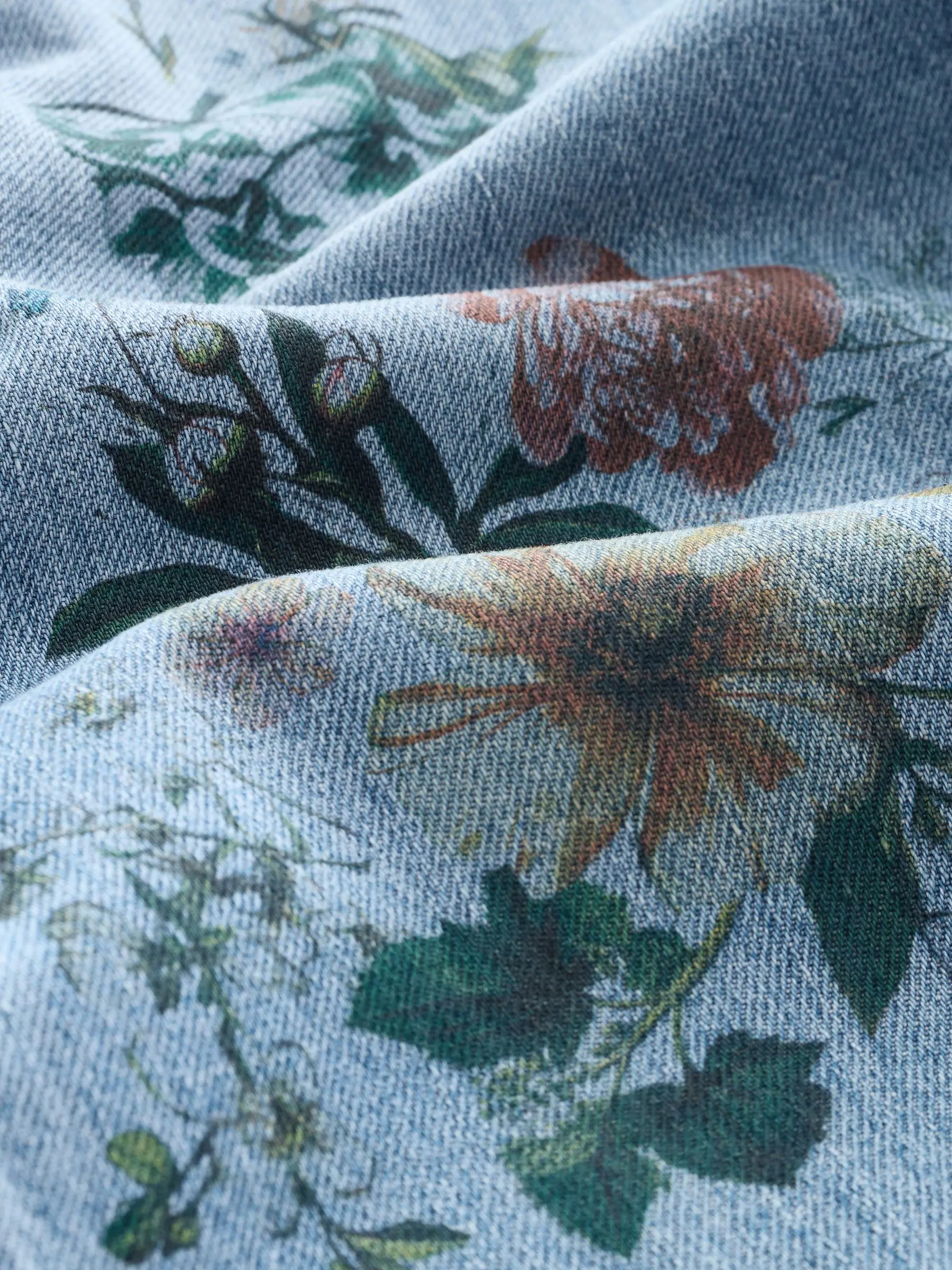 Medium blauwe denim met bloemenprint - Jeans met wijde pijpen (3-16 jr)