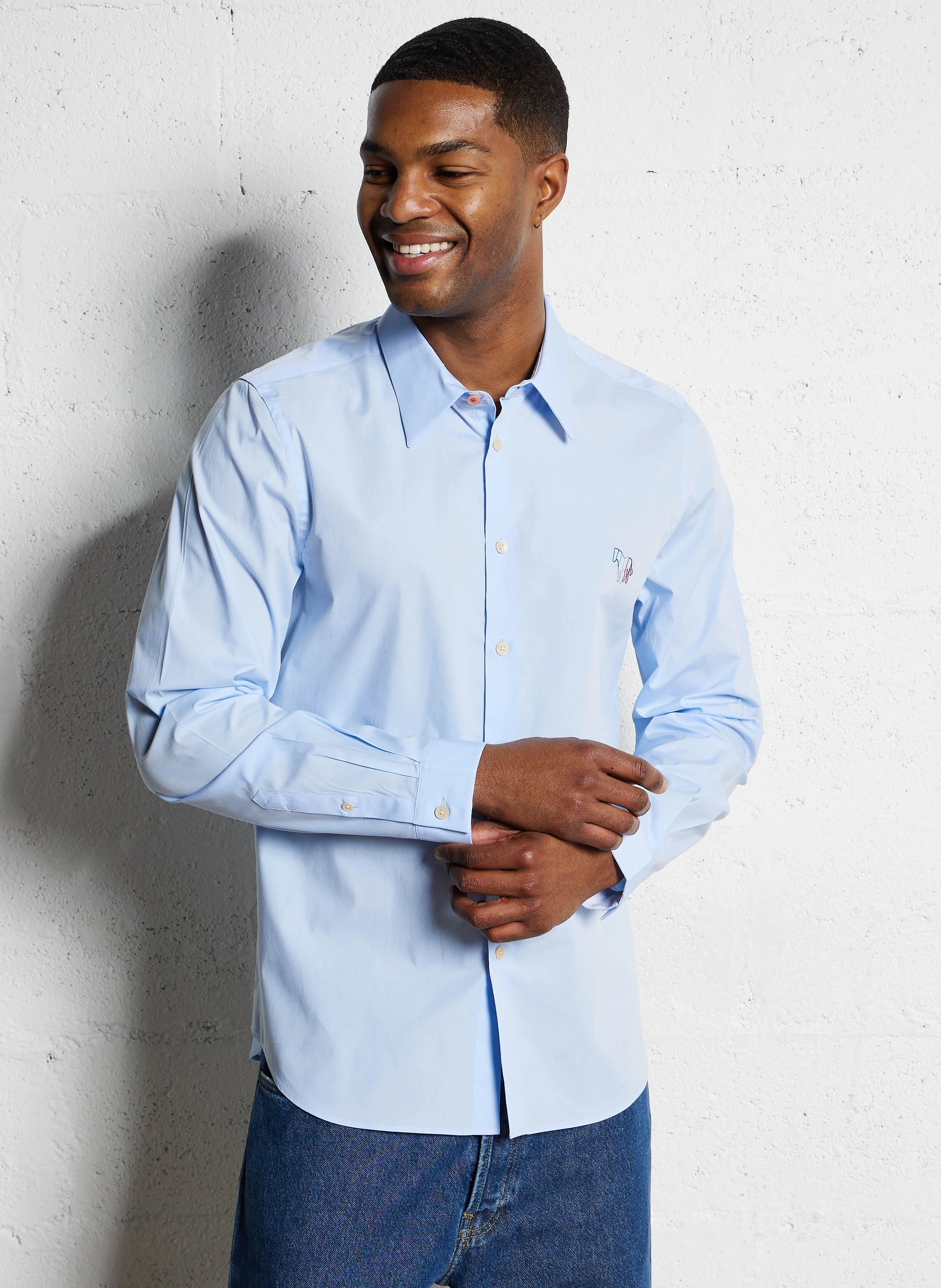 Chemise ajustée en coton organique | Bleu