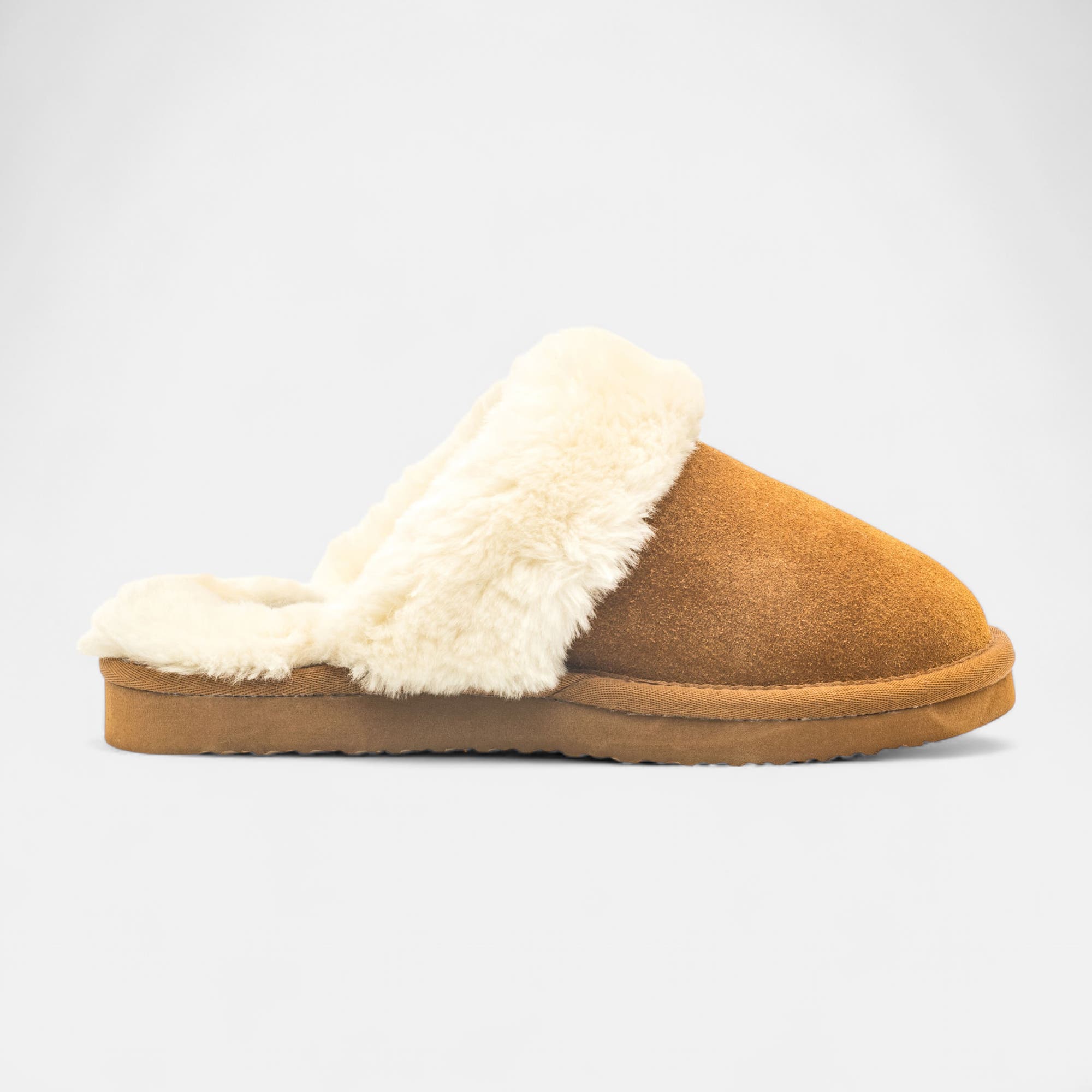 Pantoufles mules Femme en cuir cognac