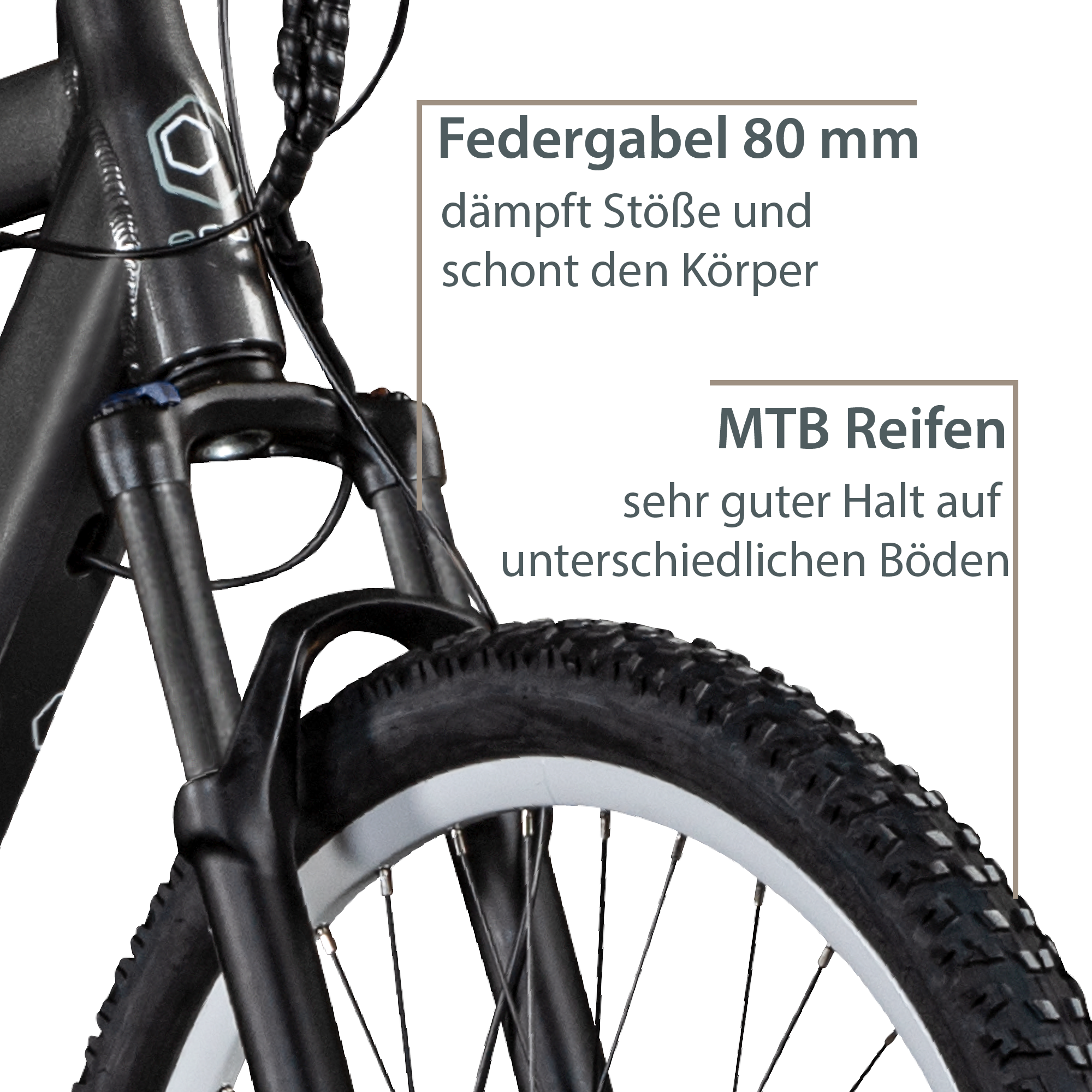 Agon Alpha E Bike Mountainbike Herren oder Damen 170 - 190 cm Pedelec 27,5 Zoll dunkelgrau