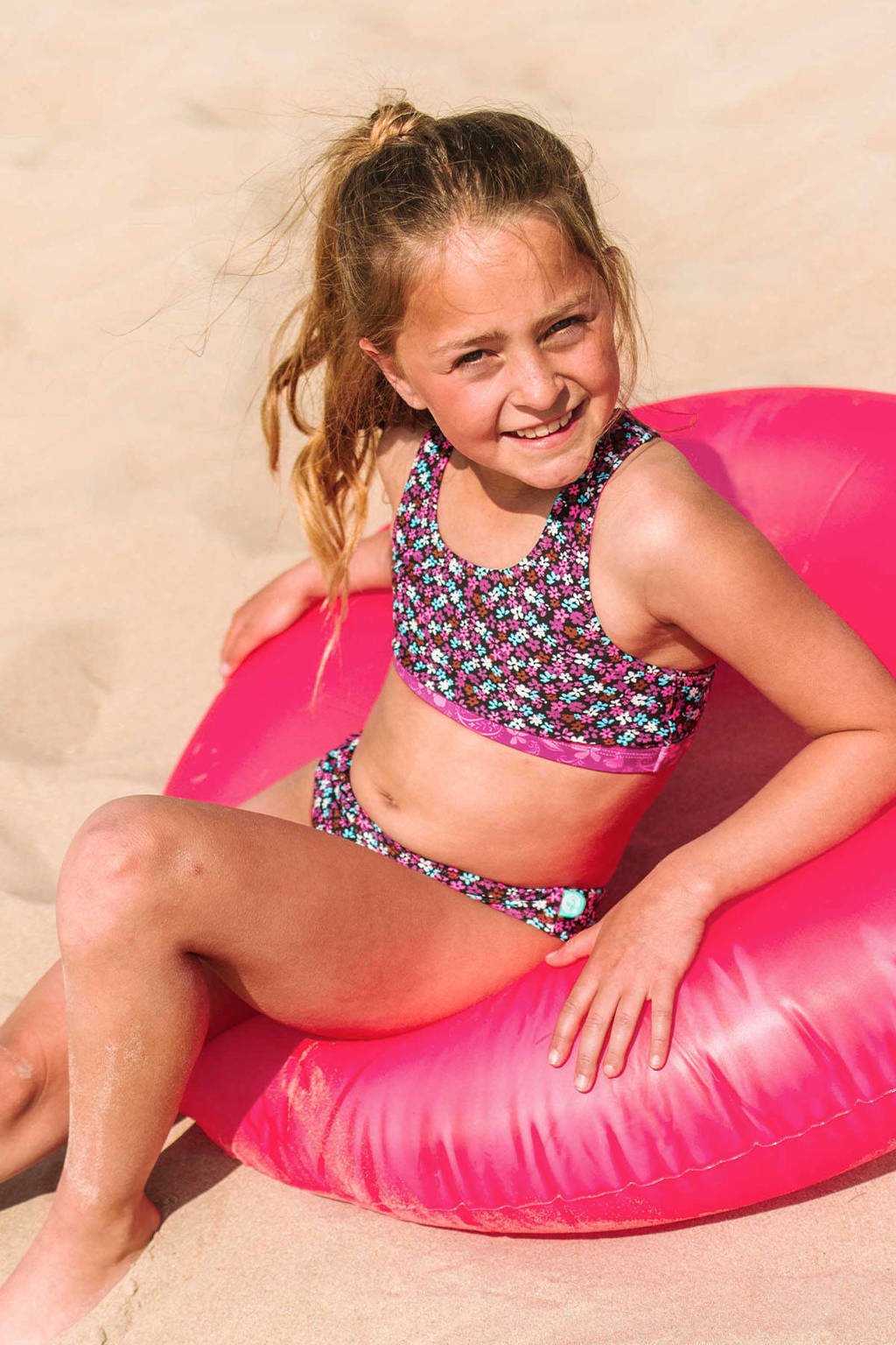 reversible crop bikini zwart/roze
