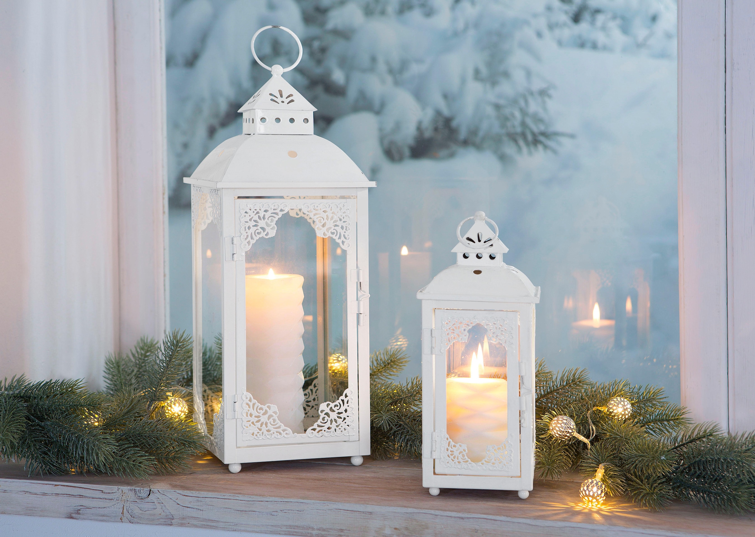Home affaire Kerzenlaterne »Weihnachtsdeko« Windlichter mit filigranen Ornamenten aus Metall, weiss lackiert